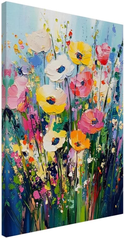 Canvas Schilderij - Colourful flowers 50x70 cm - Bloemen en Planten Wanddecoratie Woonkamer & Slaapkamer