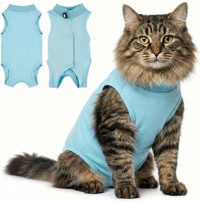 Katten Body - Herstelpak Kat Operatiepak Kat - Bescherming Wonden - Ademend Anti-Vlekken - Maat L - Blauw