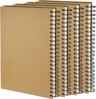 4 Stuks A4 Spiral Sketchbook met 160gsm Blank Kraft Papier, Hardback Notitieboek voor Tekenen, Schrijven en Scrapbooking, 120 Pagina's (60 Vellen)