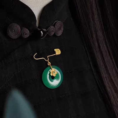 Broche Fleur Cristal Vintage Simple Classique Broches Rondes Jade Hotan Naturel Vert pour Femmes Bijoux de Banquet black