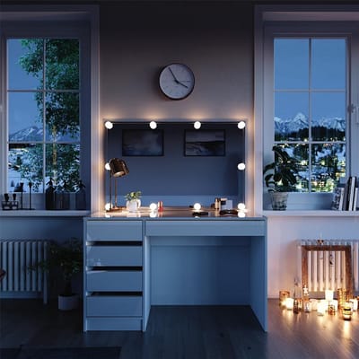 Kaptafel met Spiegel - Make-up Meubel - Stijlvol Opbergen - Geïntegreerde LED Verlichting - 120 cm Breed - Wit