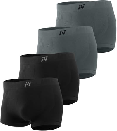 MEETHOO 4 Pack Sportondergoed - Sportonderbroek Boxer met 3D Technology - Kruipt niet op - Tegen schurende benen - Sport ondergoed mannen-2 Zwart + 2 Grijs-L