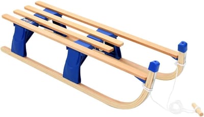 Houten Slee - Inklapbare Slee - Winter Plezier - Doorlopende Metalen Glijders - 110 cm Zitting - Blauw