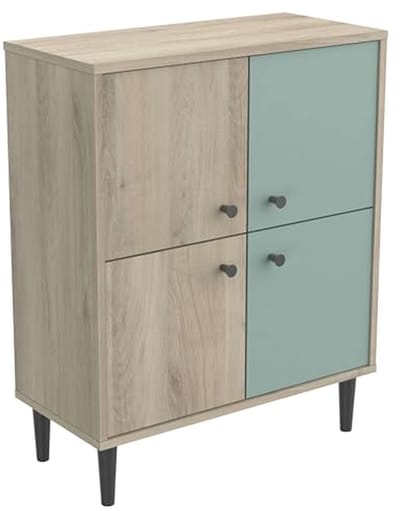 Industrieel dressoir - Opbergmeubel met deuren - Woonkamer inrichten - Scandinavische stijl - 60 x 28 x 76 cm - Groen