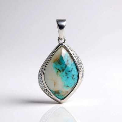 Cavill - Zilveren Hanger - 925 Sterling Zilver Rhodium - Turquoise Mozaiek 6,55 ct - Witte Topaas 0,16 ct - Elegante Bezelzetting