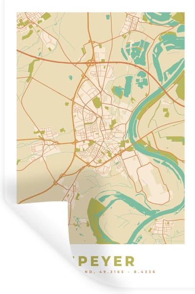 Muurstickers - Sticker Folie - Vintage - Speyer - Stadskaart - Kaart - Plattegrond - 20x30 cm - Plakfolie - Muurstickers Kinderkamer - Zelfklevend Behang - Zelfklevend behangpapier - Stickerfolie
