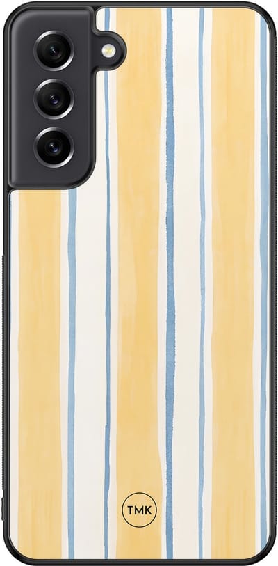 Hoesje geschikt voor Samsung Galaxy S21 FE - Gestreept geel - Geel - TPU case - - Hardcase zwart telefoonhoesje