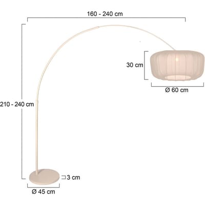 Booglamp Vela Lino 4678CR crème met beige-crème textiel kap, verstelbaar in hoogte (210-240 cm) en lengte (160-240 cm), metaal en textiel, Steinhauer