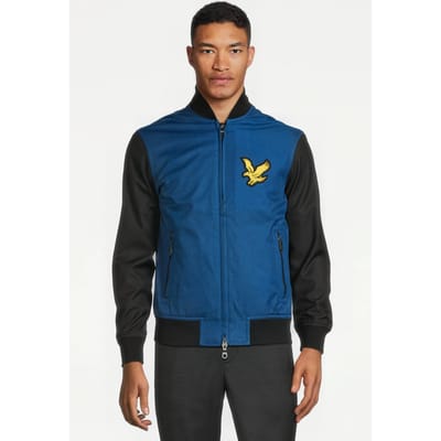 Lyle & Scott Block Bomber W815 Bright Blue Marl/jet Black Size: XS | Bomber Jackets Outlet | Heren | Blauw