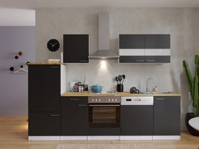 Goedkope keuken 280 cm - complete keuken met apparatuur Malia - Wit/Zwart - soft close - elektrische kookplaat - vaatwasser - afzuigkap - oven - spoelbak