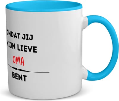 Akyol - omdat jij mijn lieve oma bent koffiemok - theemok - blauw - Oma - de liefste oma - verjaardag - cadeautje voor oma - kado - geschenk - 350 ML inhoud