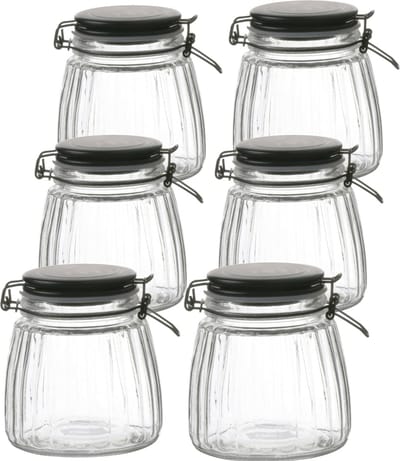 Urban Living Weckpot/inmaakpot - 10x - 1L - glas - met beugelsluiting - mat zwarte deksel