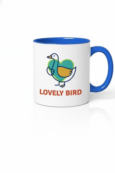 Lovely Bird Mok met Schattig Eendje en Hart - Blauw-Wit Keramische Koffiemok Theemok
