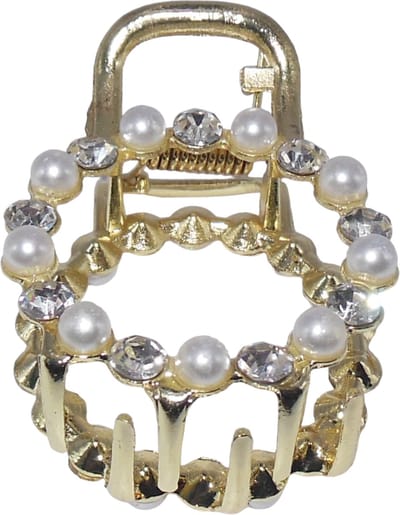 Haarklem met strass en parels rond goudkleur
