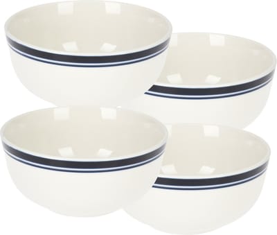 Excellent Houseware Soepkommen/serveer schaaltjes - 4x - Bologna - porselein - D13 x H7.5 cm - wit/blauw - stapelbaar