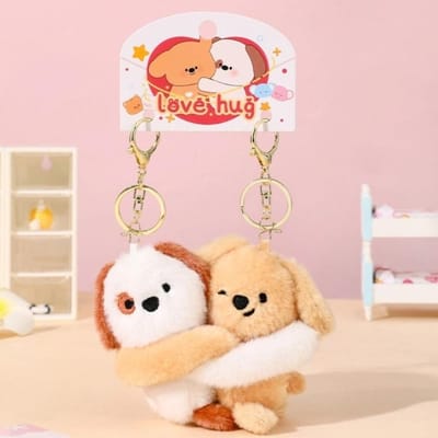 Décoration Sac à Dos Porte-clés Dessin Animé Couple Animal en Peluche à Coller Chat Chien Poupées en Peluche Étreinte Amour Peluches Jouets