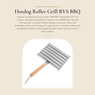 Dailygoods- Hotdogroller RVS - Afneembare Sausage Roller - 4 Spiezen - 6 Stick Ontwerp - Houten Handvat - Geschikt voor BBQ - Sausagegrill