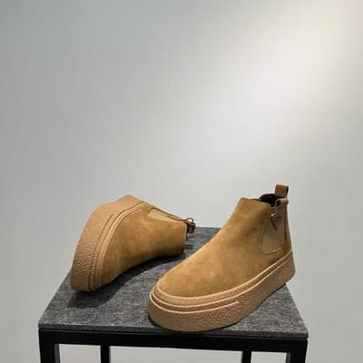 Chelsea Boots Heren Nieuwe Effen Kleur Martin Boots Veelzijdige Retro One-tip High-top Laarzen Dikke Zool Korte Laarzen Heren 44 white