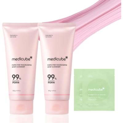 Medicube PDRN Pink Whip Reinigingsschuim 120ml × 2 Zacht Schuimreiniger voor Hydraterende & Verfrissende Huid