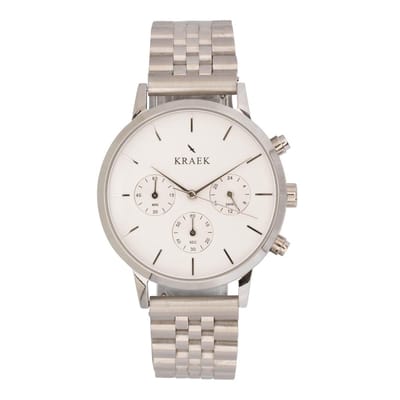 KRAEK Jocé Zilver Wit 38 mm | Dames Horloge | Stalen horlogebandje | Schakelbandje | Minimaal Design | Elvira collectie