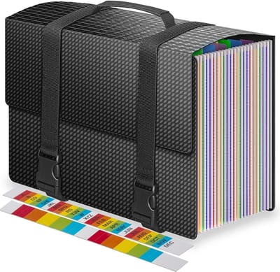 Document Organizer Box met Handvat, 25 Vakken Uittrekbare Bestanden voor A4-Papier, Ideaal voor Thuis en School, Perfect voor Archiveren en Ordenen