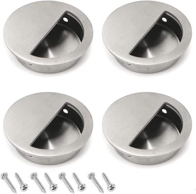 Set van 4 Ronde Ingebouwde Deurgrepen van RVS, 60mm, voor Schuifdeuren en Kasten met Verborgen Schroeven