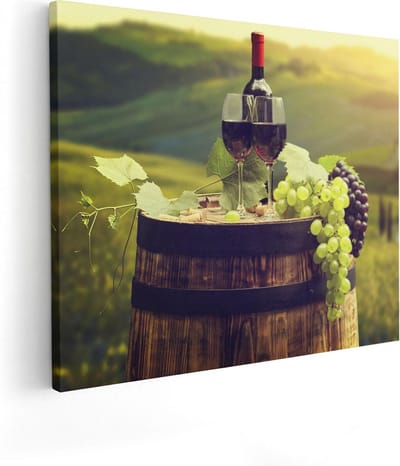 Artaza Canvas Schilderij Toscane - 50x40 cm - Wanddecoratie Wijngaard - Muurdecoratie Landschap - Kamer Accessoires Druiven