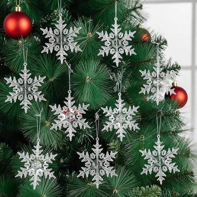 12 Stuks Sneeuwvlokken Hanger voor Kerstboom, Acryl IJspegels en Decoraties voor Winterse Feestdagen