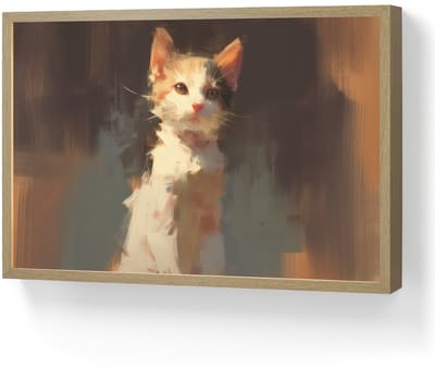Wandlamp 60x40 cm - Oplaadbaar - Kat - Geschilderd - Artistiek - Wit - Wandlampen binnen woonkamer - Slaapkamer lamp - Decoratieve nachtlamp - Vloerlamp draadloos