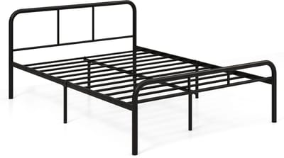 COSTWAY Metalen bedframe voor matrassen van 140 x 190 cm, tweepersoonsbed, metalen platformbed met hoofd- en voeteneinde, platformbed voor zware lasten en lattenbodem, logeerbed, zwart