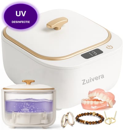 Zuivera® Ultrasoon Reiniger - Kunstgebit Reiniger - Sieraden Reiniger - 250ML - Wit - 22W - Gebitsbakje - Beugelbakje - Ultrasone Reiniger