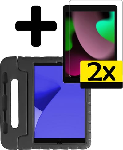 Hoes - Geschikt voor Apple iPad 8 (2020) - 10.2 inch - 8e Generatie - Met 2x Screenprotector - Kinderhoes Shockproof Bumper - Kidsproof Case - Tablet Hoesje - Kinder Cover - Zwart