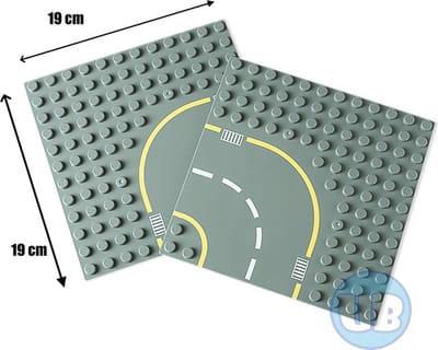 Uniblocks | Wegenplaat tussen bocht - 19 x 19 cm - 2 stuks | 2 stuks | Bouwplaat geschikt voor Duplo |wegen | stad | city | wegplaat | auto’s | combineer met DUPLO wegenplaten | bouwplaten
