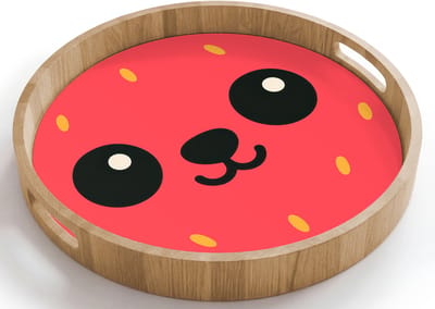 Dienblad rond 40x40 cm - Schootdienblad hout - Kat - Aardbei - Cartoon - Borrelplank rechthoek - Plateau houten dienbladen