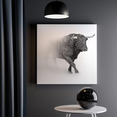 Artaza Canvas Schilderij Dierenkop - 40x40 cm - Klein - Wanddecoratie Stier - Muurdecoratie Woonkamer - Kamer Accessoires