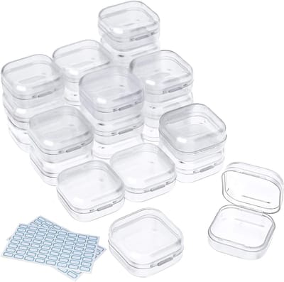 Kleine Opslagdozen met Deksel, 24 Stuks, Doorzichtige Plastic Box voor Kralen, Hobby's en Sieraden (3,5 x 3,5 x 1,8 cm)
