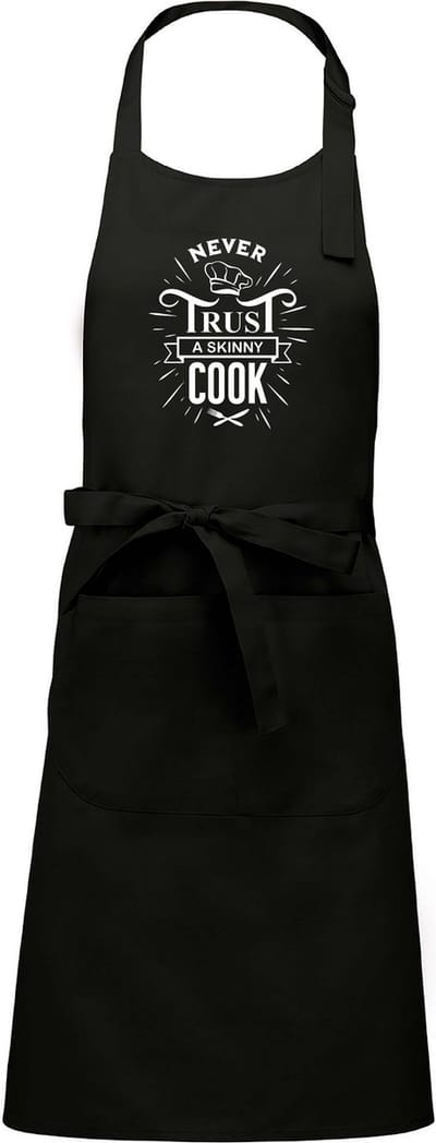 Mijncadeautje - Luxe schort - Never trust a skinny cook - zwart