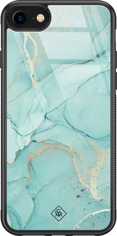 Casimoda® hoesje - Geschikt voor iPhone 8 - Marmer mint groen - Luxe Hard Case Zwart - Backcover telefoonhoesje - Mint