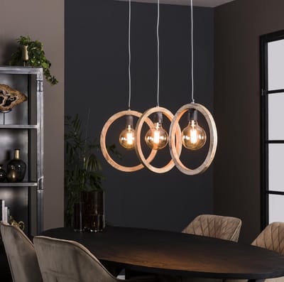LM-Collection Carlos 3L Hanglamp - 97x35x150cm - Bruin - Mango hout/Metaal - hanglampen eetkamer, hanglamp zwart, hanglampen woonkamer, hanglamp slaapkamer, hanglamp kinderkamer, hanglamp rotan, hanglamp hout, hanglamp industrieel
