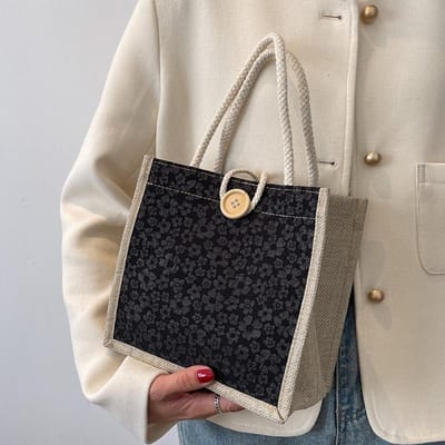 Netto rode draaglinnen tas Damesmode Work Out Hand Bento Bag Dagsysteem Ins Kleine tas One Size zwart