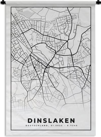 Wandkleed - Wanddoek - Stadskaart - Kaart - Dinslaken - Plattegrond - 120x180 cm - Wandtapijt
