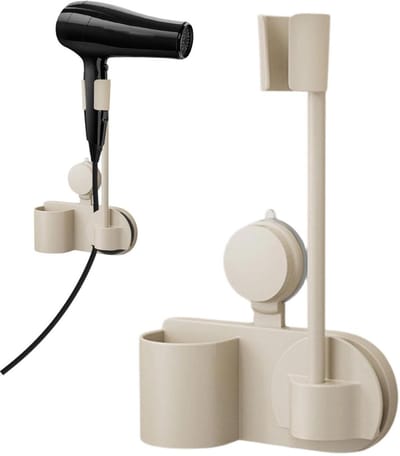 Föhn Houder - Muurbevestiging Organizer - Badkamer Opbergen - Universele Pasvorm - 28 x 15 x 7 cm - Wit