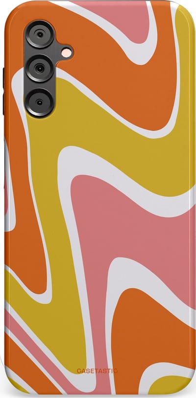Casetastic hoesje geschikt voor Samsung Galaxy A14 (2023) 5G / Samsung Galaxy A14 (2023) 4G - Dubbellaagse bescherming - Retro rave - Fashion Case - Goud Terracotta Koraal Wit