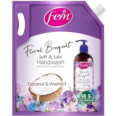 Dabur Fem Floral Bouquet Handwas 1500ml Pak | Zachte & Veilige Vloeibare Zeep Met Kokosmelk & Vitamine E | Hydraterende Bescherming Tegen Germen pink