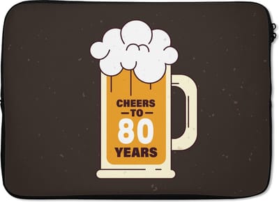 Laptophoes 13 inch - Feest - Jubileum - 80 Jaar - Laptop sleeve - Binnenmaat 32x22,5 cm - Zwarte achterkant