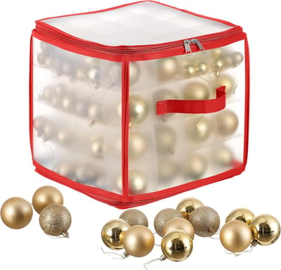 Famanu - Opbergdoos voor Kerstballen (tot 64 Kerstballen), Kerstboomversieringen, Accessoires en Decoraties - Stevig, Praktisch en Eenvoudig te Monteren