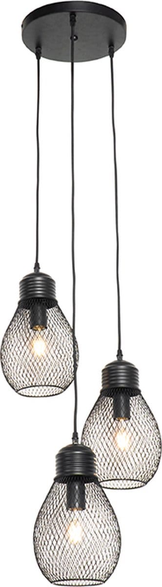 QAZQA raga - Design Hanglamp - 3 lichts - Ø 34 cm - Zwart - Woonkamer | Slaapkamer | Keuken