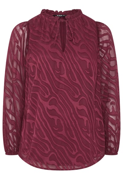 Yours Curve Rode Blouse Met Ruchekraag En Abstracte Textuur Size 42