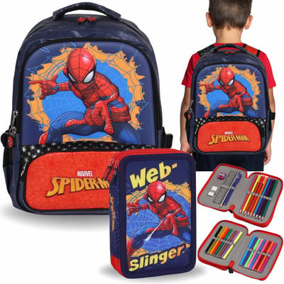 MARVEL Spider Man SCHOOLSET voor een jongen: verstevigde RUGZAK + ETUI met schoolspullen, SCHOOLKIT