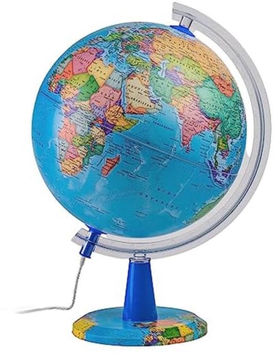 Verlichte Wereldbol - Moderne Globe - Educatief Ontdekken - Engelse Kaart - 26 cm Diameter - Politiek